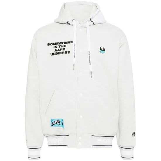 AAPE BY A BATHING APE Moonface logo hooded varsity jacket Γκρι