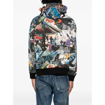AAPE BY A BATHING APE Moonface-logo graffiti-print hoodie