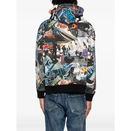 AAPE BY A BATHING APE Moonface-logo graffiti-print hoodie