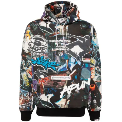 AAPE BY A BATHING APE Moonface-logo graffiti-print hoodie