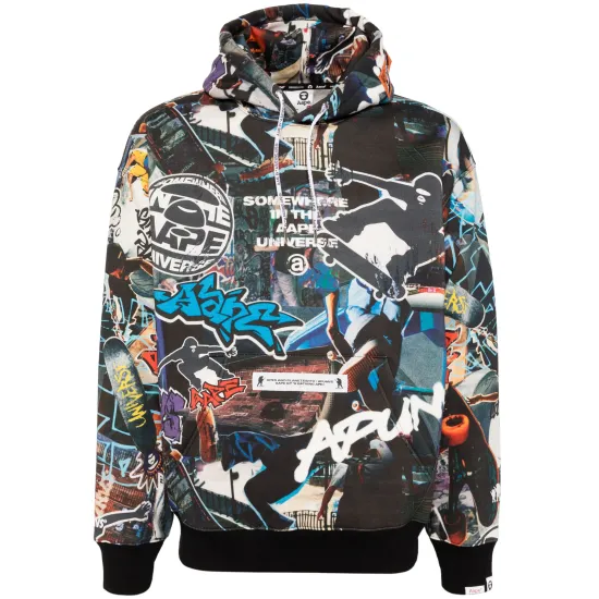 AAPE BY A BATHING APE Moonface-logo graffiti-print hoodie