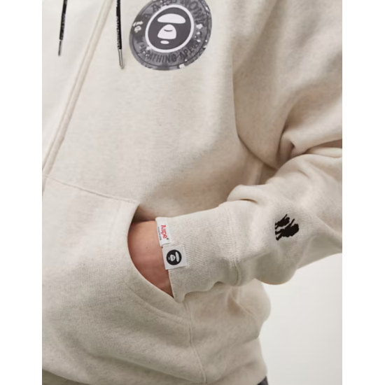 Aape by A Bathing Ape logo zip up hoodie in beige Μπεζ