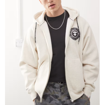 Aape by A Bathing Ape logo zip up hoodie in beige Μπεζ