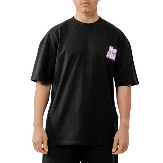 BEE UNUSUAL Men Holy Shit Oversized T-shirt Mαύρο