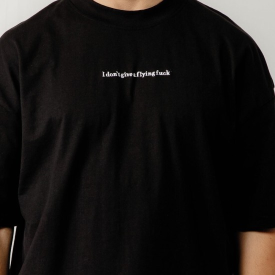 BEE UNUSUAL I Don’t Give A Flying F Oversized T-Shirt Mαύρο