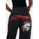 Ed Hardy Womens Blooming Death Relaxed Denim Trousers Jeans Μαύρο