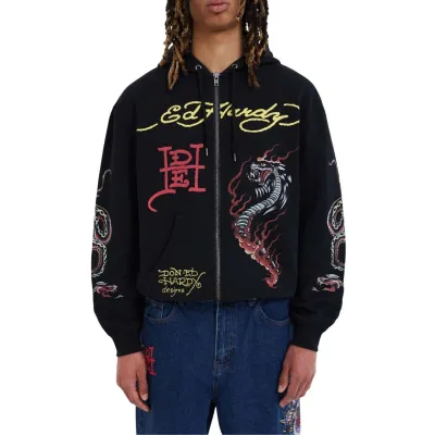 Ed Hardy Hardy Double-Venom Zip Thru Hoodie Μαύρο