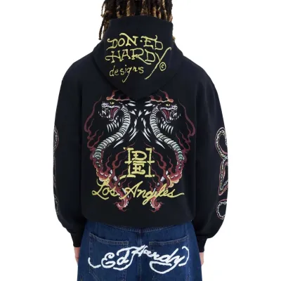 Ed Hardy Hardy Double-Venom Zip Thru Hoodie Μαύρο