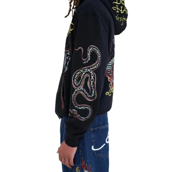 Ed Hardy Hardy Double-Venom Zip Thru Hoodie Μαύρο