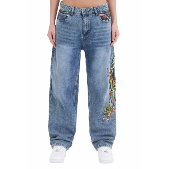 Ed Hardy Crawling Dragon Denim Jeans Μπλε