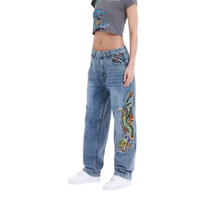 Ed Hardy Crawling Dragon Denim Jeans Μπλε