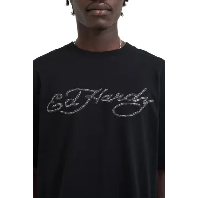 Ed Hardy  Skull Flame Diamante Mens T-Shirt Μαύρο