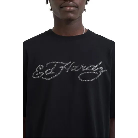 Ed Hardy  Skull Flame Diamante Mens T-Shirt Μαύρο