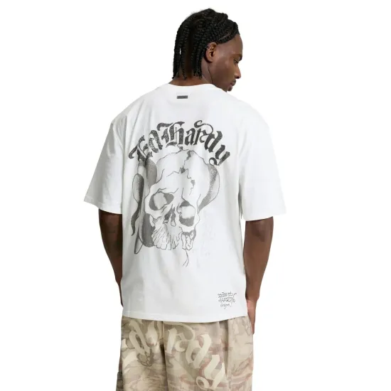 Ed Hardy Faded Gothic Skull T-Shirt Άσπρο