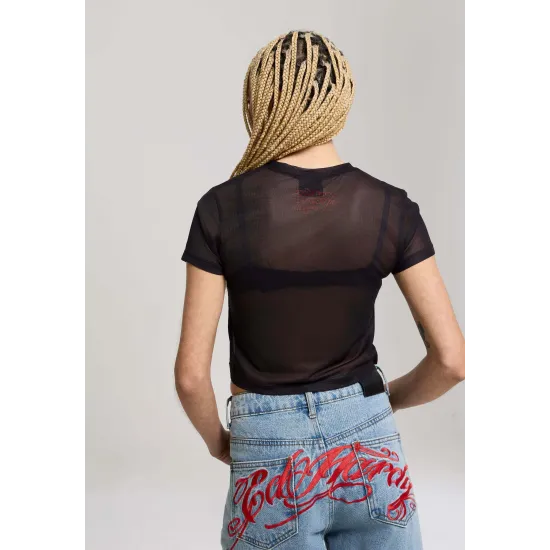 Ed Hardy WOMENS LIFE IS A GAMBLE MESH BABY TEE Μαύρο