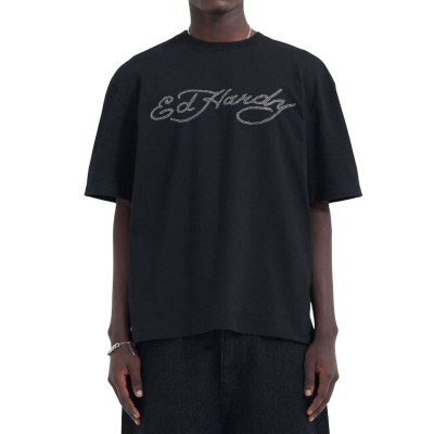 Ed Hardy  Skull Flame Diamante Mens T-Shirt Μαύρο