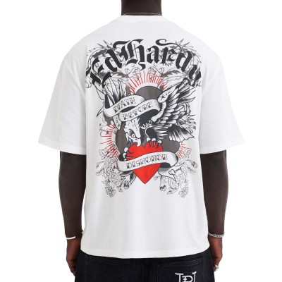 Ed Hardy Mens Death Before Dishonor Eagle Relaxed Tshirt Άσπρο