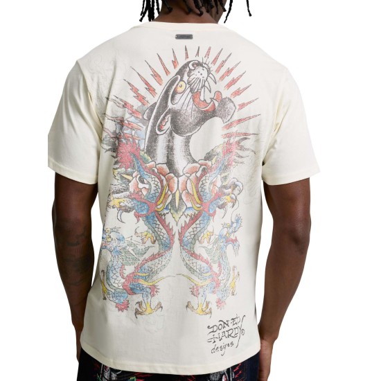 Ed Hardy Mens Dragon Panther Regular T-Shirt Μπεζ