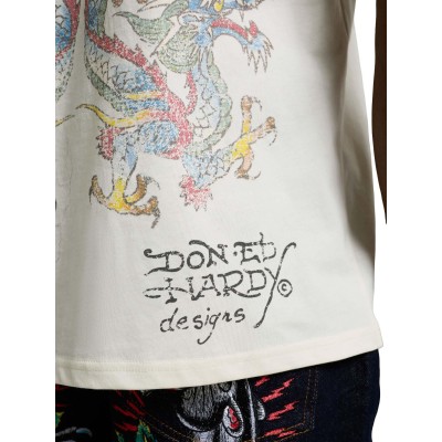 Ed Hardy Mens Dragon Panther Regular T-Shirt Μπεζ