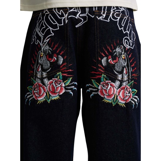 Ed Hardy Mens Embroidered Panther Relaxed Jeans