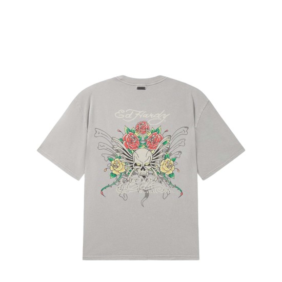 Ed Hardy Ανδρική Μπλούζα Mens Skull Rose Relaxed T-Shirt Γκρι