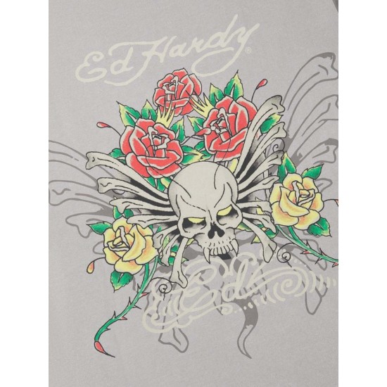 Ed Hardy Ανδρική Μπλούζα Mens Skull Rose Relaxed T-Shirt Γκρι