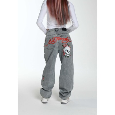 Ed Hardy Womens Blooming Death Relaxed Denim Trousers Jeans