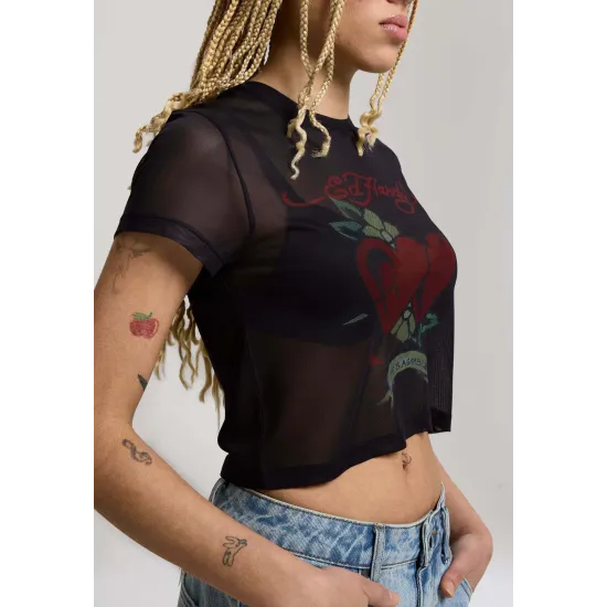 Ed Hardy WOMENS LIFE IS A GAMBLE MESH BABY TEE Μαύρο