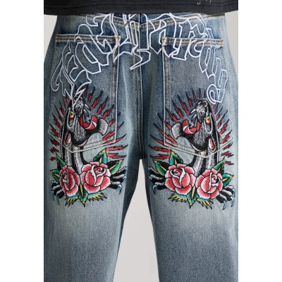 Ed Hardy Mens Embroidered Panther Relaxed Jeans Ed Hardy Mens Embroidered Panther Relaxed Jeans