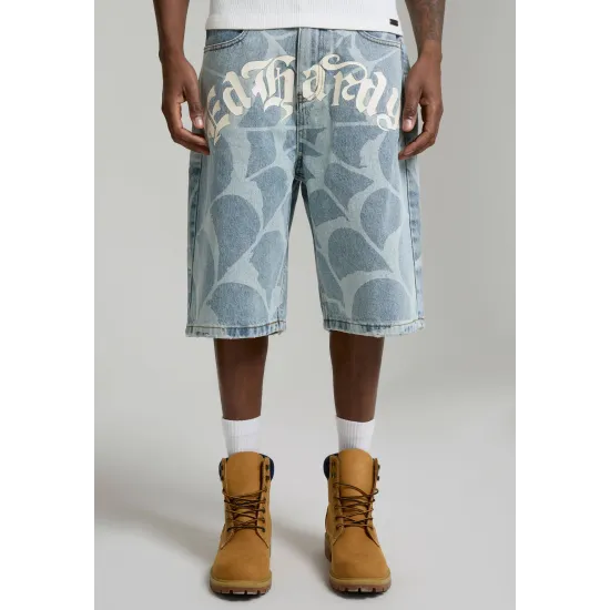 Ed Hardy Mens Gothic Ed Hardy Cobweb Denim Jorts Μπλε