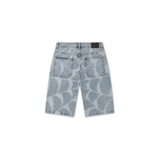 Ed Hardy Mens Gothic Ed Hardy Cobweb Denim Jorts Μπλε