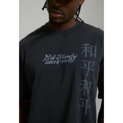 Ed Hardy Mens Washed Snake Charmer Relaxed T-Shirt Μαύρο