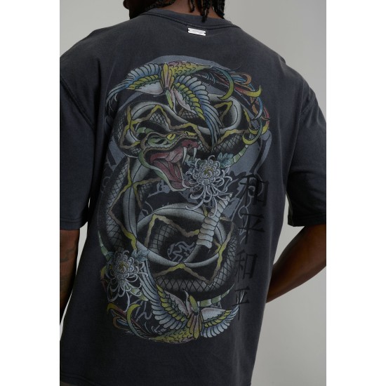 Ed Hardy Mens Washed Snake Charmer Relaxed T-Shirt Μαύρο