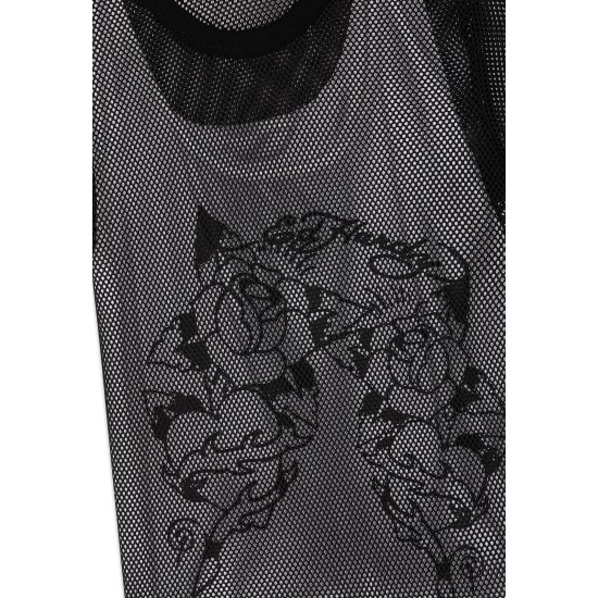 Ed Hardy Womens Double Layer Climbing Rose Mesh Tee Μαύρο