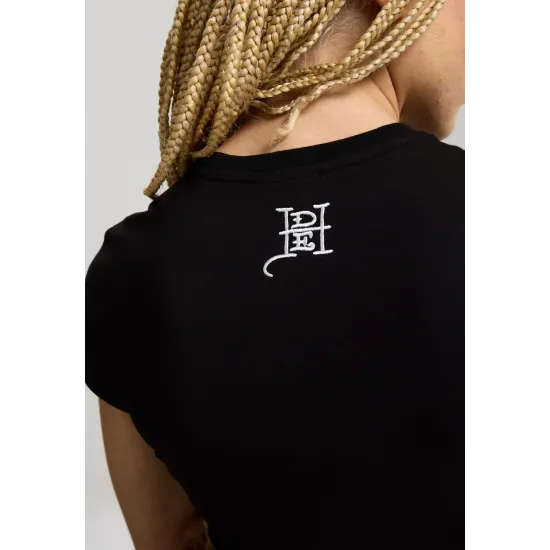 Ed Hardy Womens Rising Dragon Floral Cap Sleeve Fitted Tee Μαύρο