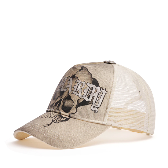 Ed Hardy Unisex Gothic Skull Graphic 5 Panel Trucker Cap Μπεζ