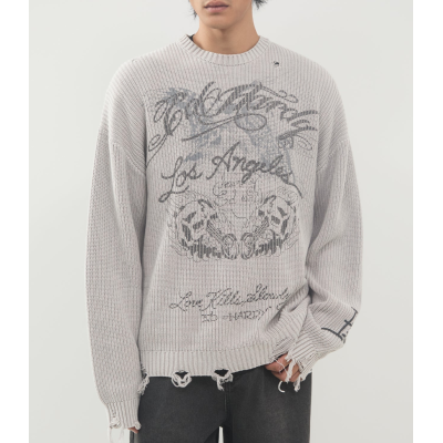 ED HARDY Soaring Los Angeles Cotton Knitted Crew Neck Jumper Γκρι