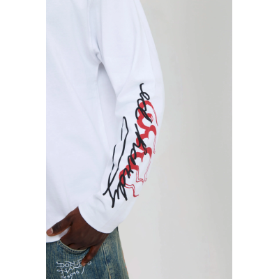 Ed Hardy Flying Twin Dragon Graphic Long Sleeve T-Shirt Άσπρο