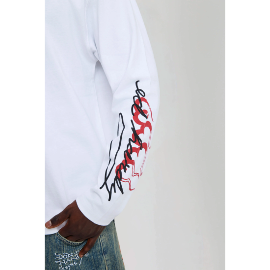 Ed Hardy Flying Twin Dragon Graphic Long Sleeve T-Shirt Άσπρο