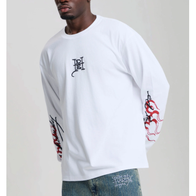 Ed Hardy Flying Twin Dragon Graphic Long Sleeve T-Shirt Άσπρο