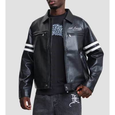 Ed Hardy Flaming Hellcat OU Moto Jacket Μαύρο