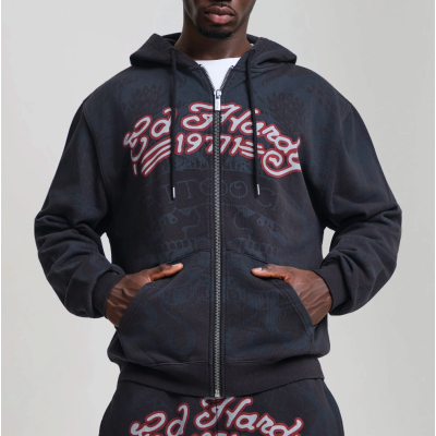 Ed Hardy Shadow Eagle Graphic Relaxed Zip Thru Hoodie Black Μαύρο