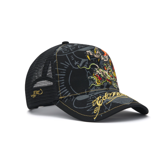 Ed Hardy Crawling Dragon 5 Panel Trucker Cap Μαύρο
