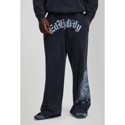 Ed Hardy Gothic Flaming Dragon Acid Wash Relaxed Joggers Γκρι