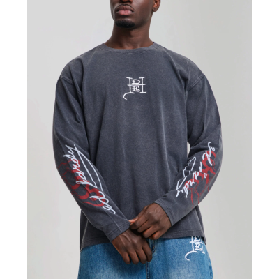 Ed Hardy Flying Twin Dragon Graphic Long Sleeve T-Shirt Γκρι