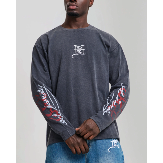 Ed Hardy Flying Twin Dragon Graphic Long Sleeve T-Shirt Γκρι