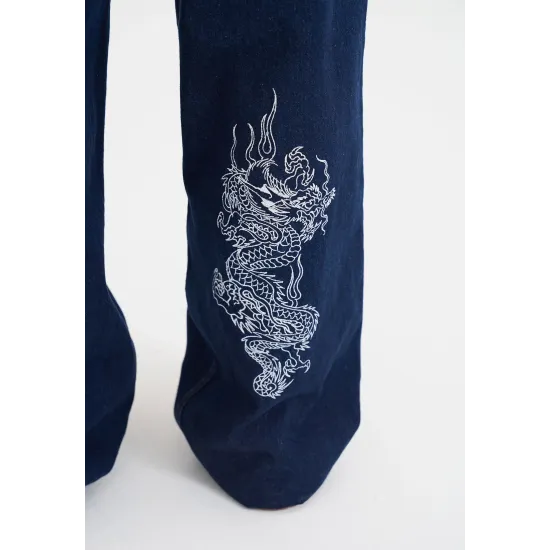 Ed Hardy Mens Dragon Embroidered Jeans Indigo 