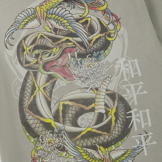 Ed Hardy Mens Washed Snake Charmer Relaxed T-Shirt Μπεζ