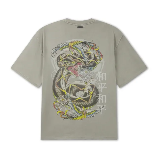 Ed Hardy Mens Washed Snake Charmer Relaxed T-Shirt Μπεζ