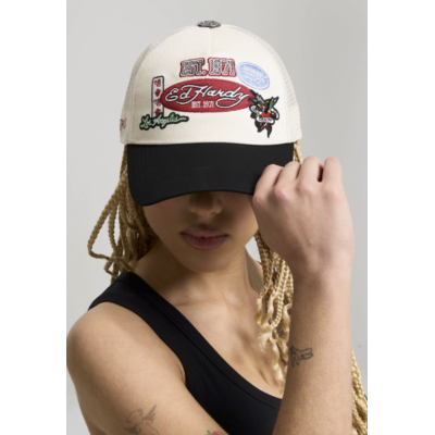 Ed Hardy Est 1971 Varsity Badge 5 Panel Snapback Μπεζ 